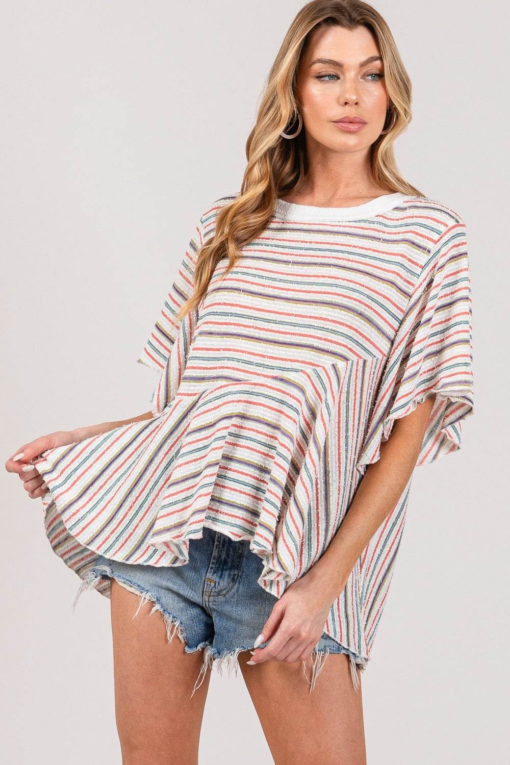 SAGE + FIG Full Size Round Neck Stripe Top - DaTrendStore.Com