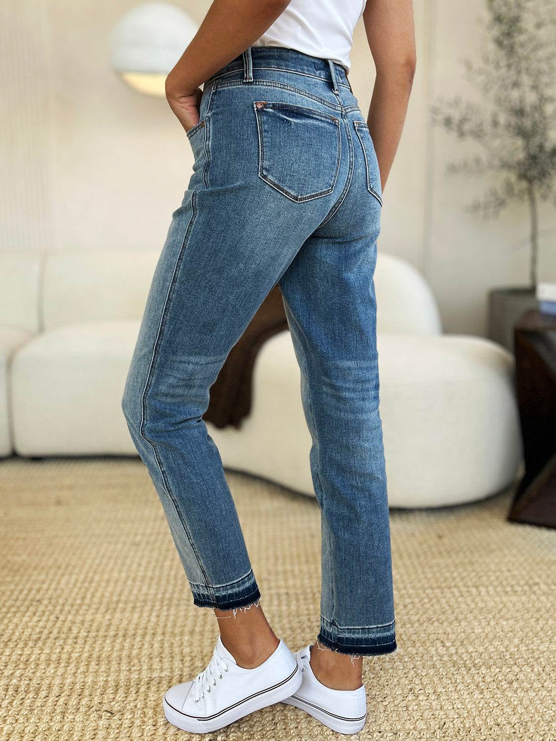 Judy Blue Full Size Mid Rise Rigid Magic Release Hem Jeans - DaTrendStore.Com