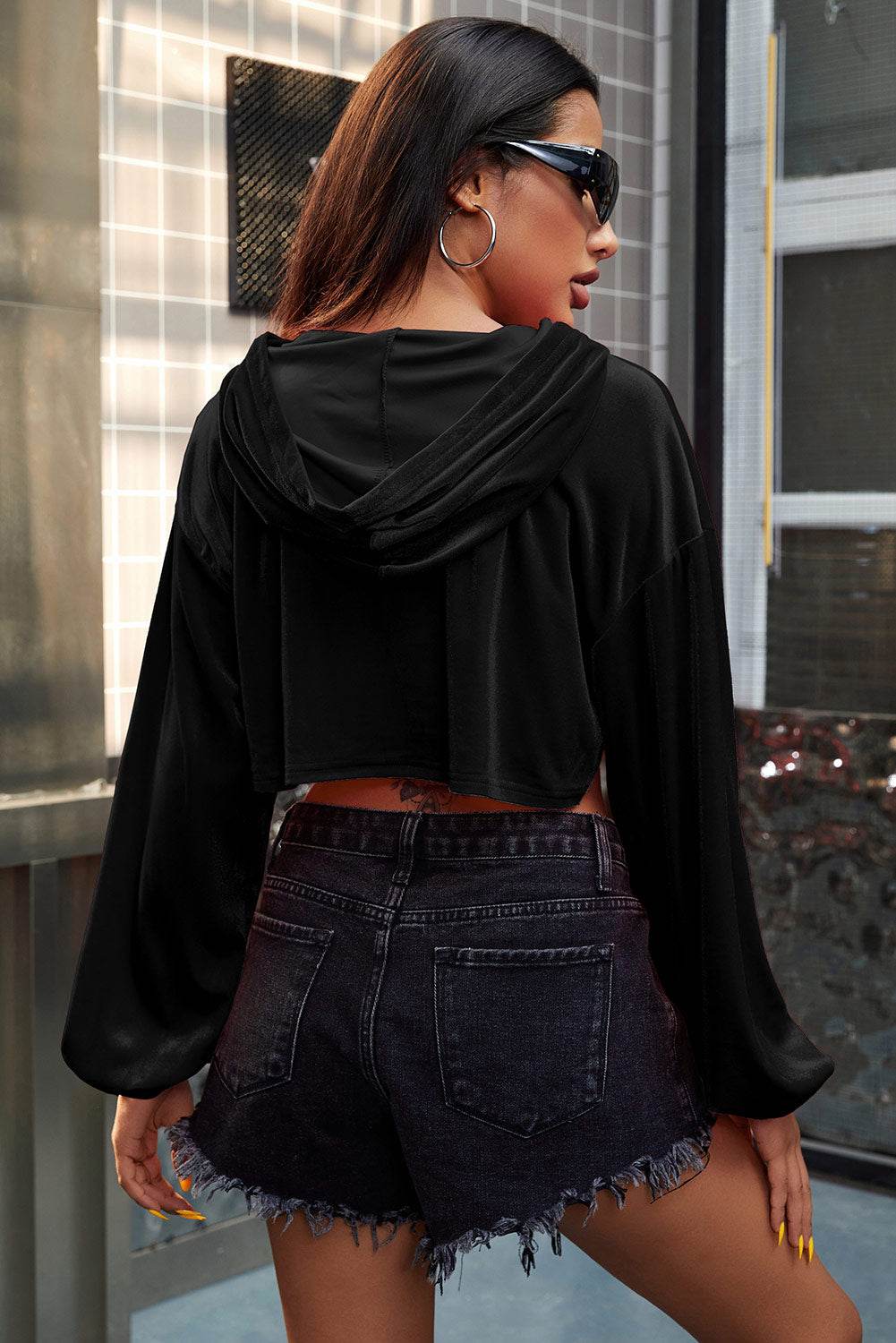 Spaghetti Strap Cami and Dropped Shoulder Hoodie - DaTrendStore.Com