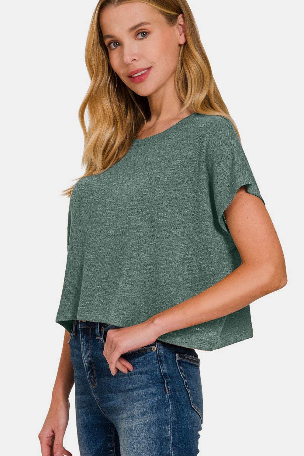 Zenana Round Neck Short Sleeve Crop T-Shirt - DaTrendStore.Com