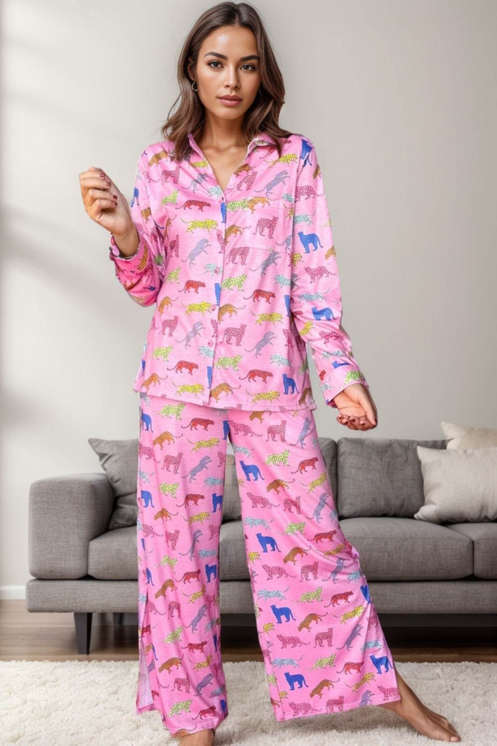 Pocketed Printed Top and Pants Lounge Set - DaTrendStore.Com