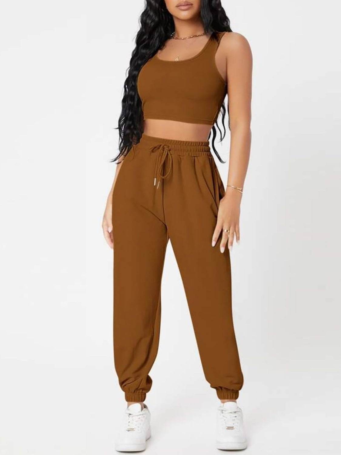 Wide Strap Top and Drawstring Joggers Set - DaTrendStore.Com