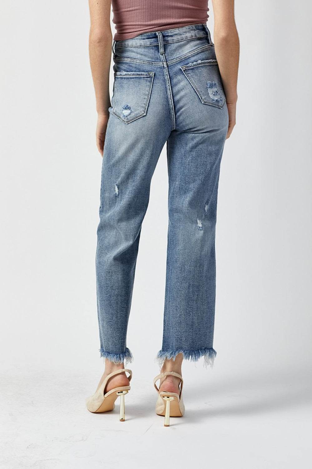 RISEN High Waist Raw Hem Straight Jeans - DaTrendStore.Com