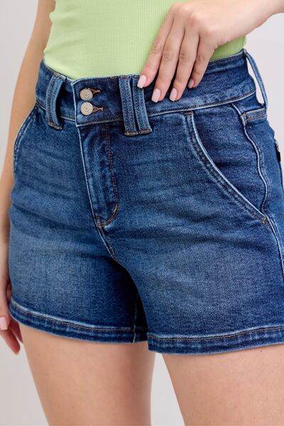 Judy Blue Full Size Double Button Waistband Denim Shorts Plus Size - DaTrendStore.Com