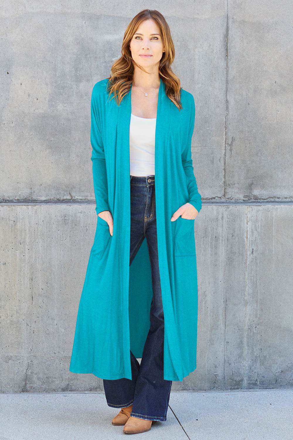 Basic Bae Full Size Open Front Long Sleeve Cover Up - DaTrendStore.Com