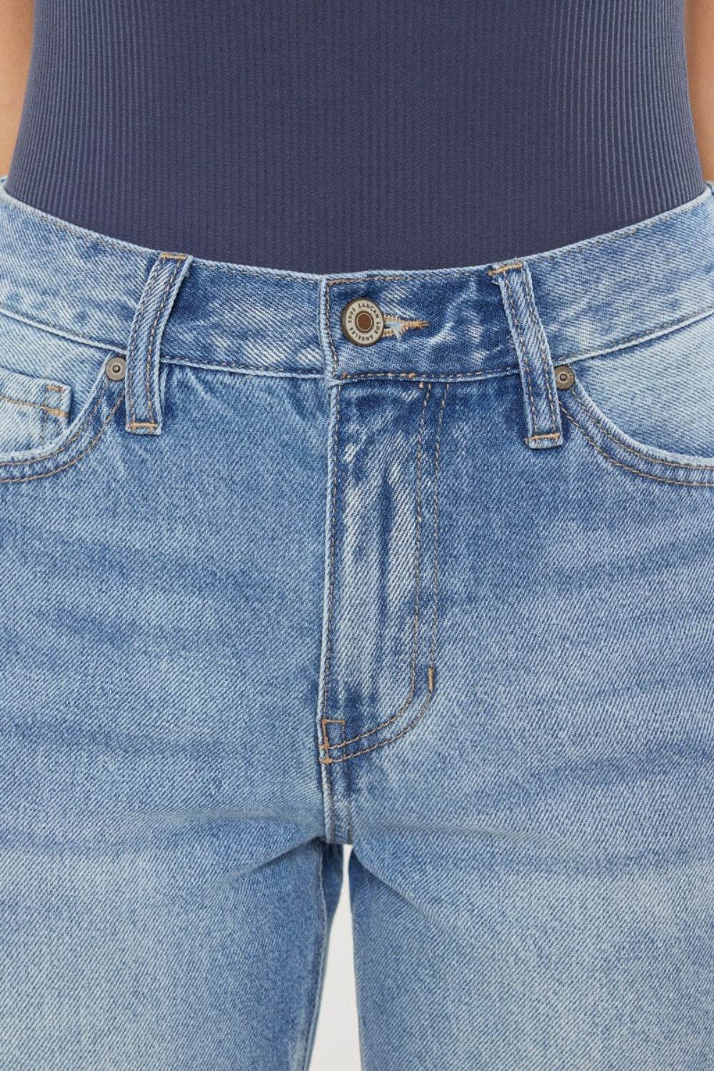 Kancan High Waist Chewed Up Straight Mom Jeans - DaTrendStore.Com