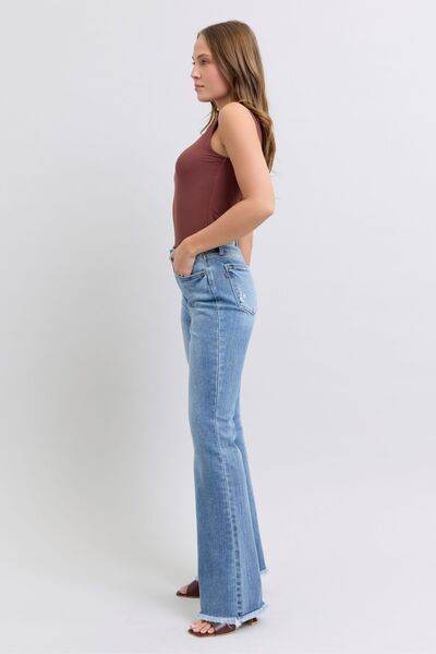 Judy Blue Full Size Raw Hem High Rise Bootcut Jeans - DaTrendStore.Com