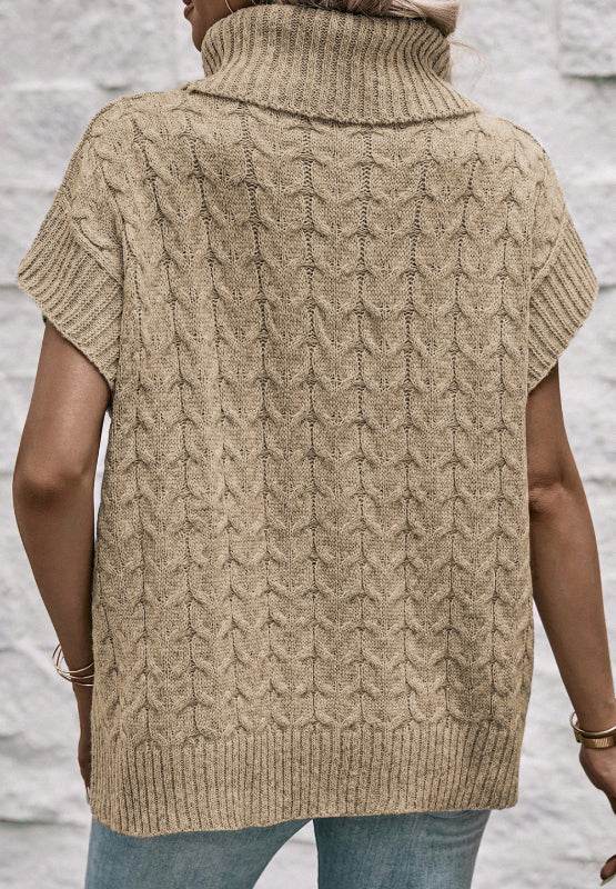 Cable Knit Turtleneck Short Sleeve Sweater - DaTrendStore.Com