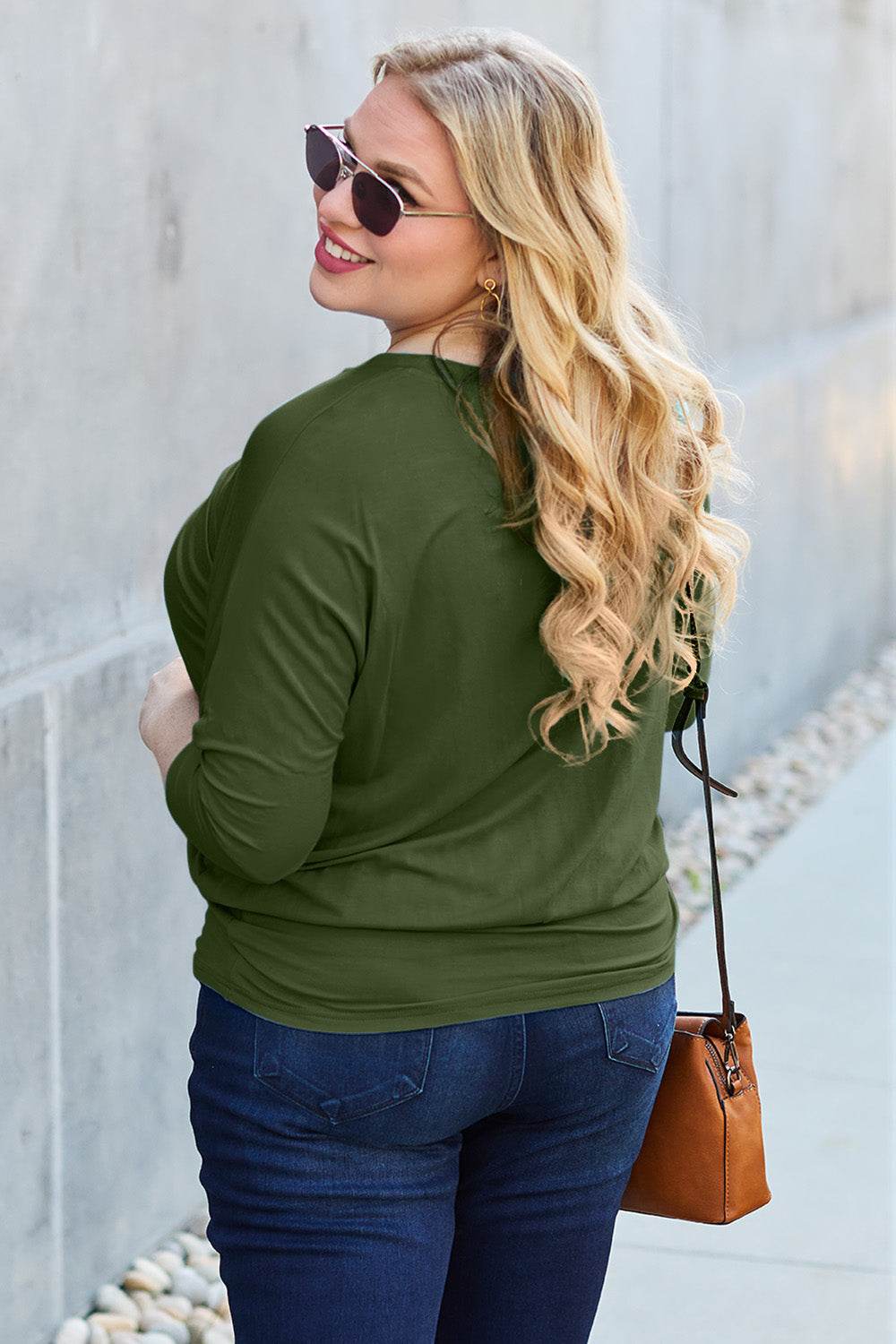 Basic Bae Full Size Round Neck Batwing Sleeve Top - DaTrendStore.Com