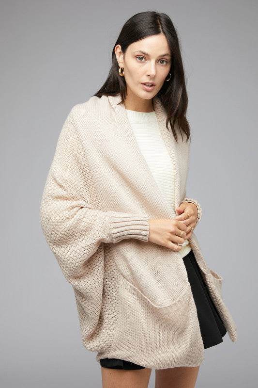 Pattern Knit Dolman Sleeve Solid Slouch Cardigan - DaTrendStore.Com