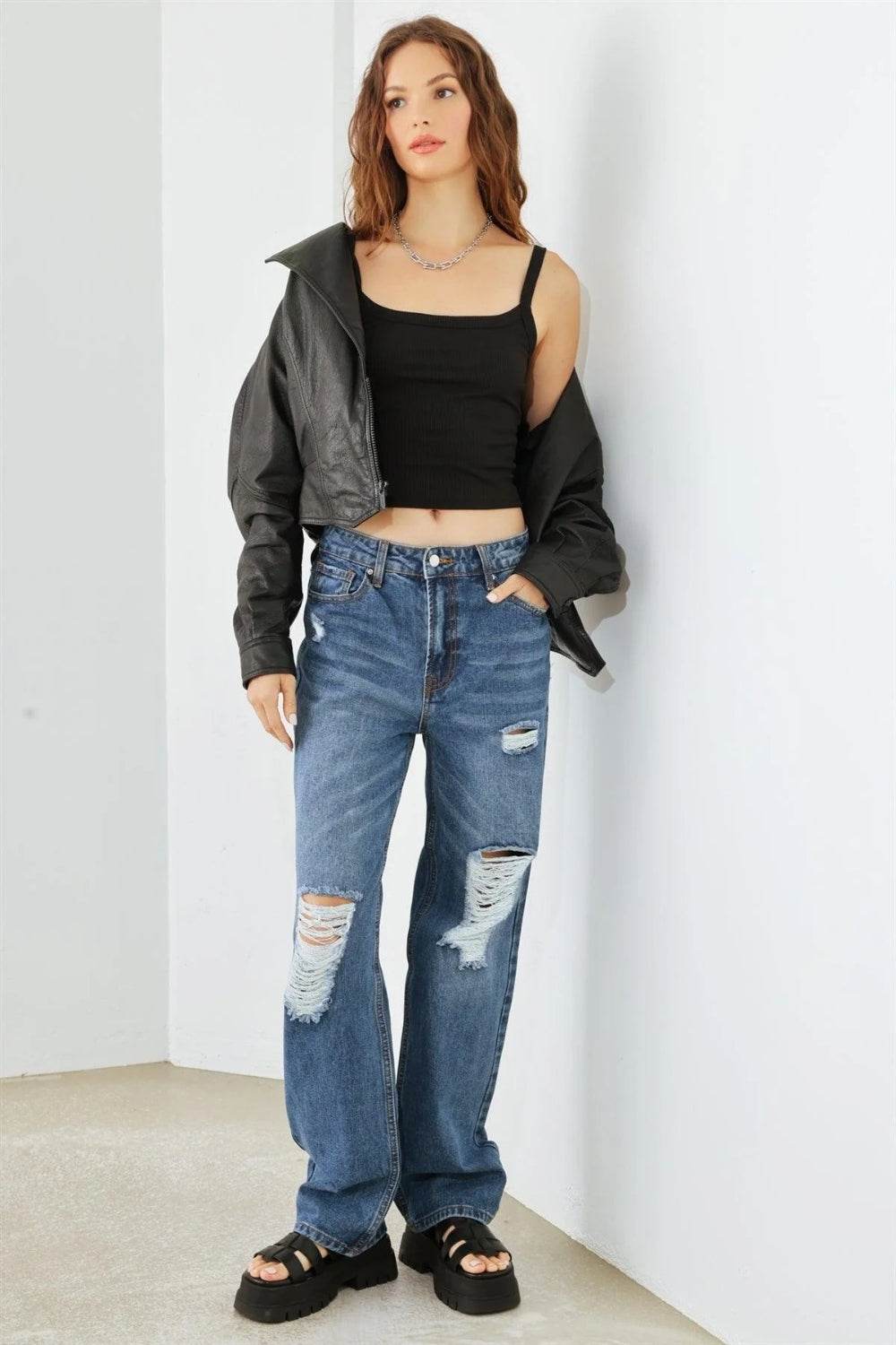 HAMMER COLLECTION Distressed High Waist Jeans - DaTrendStore.Com