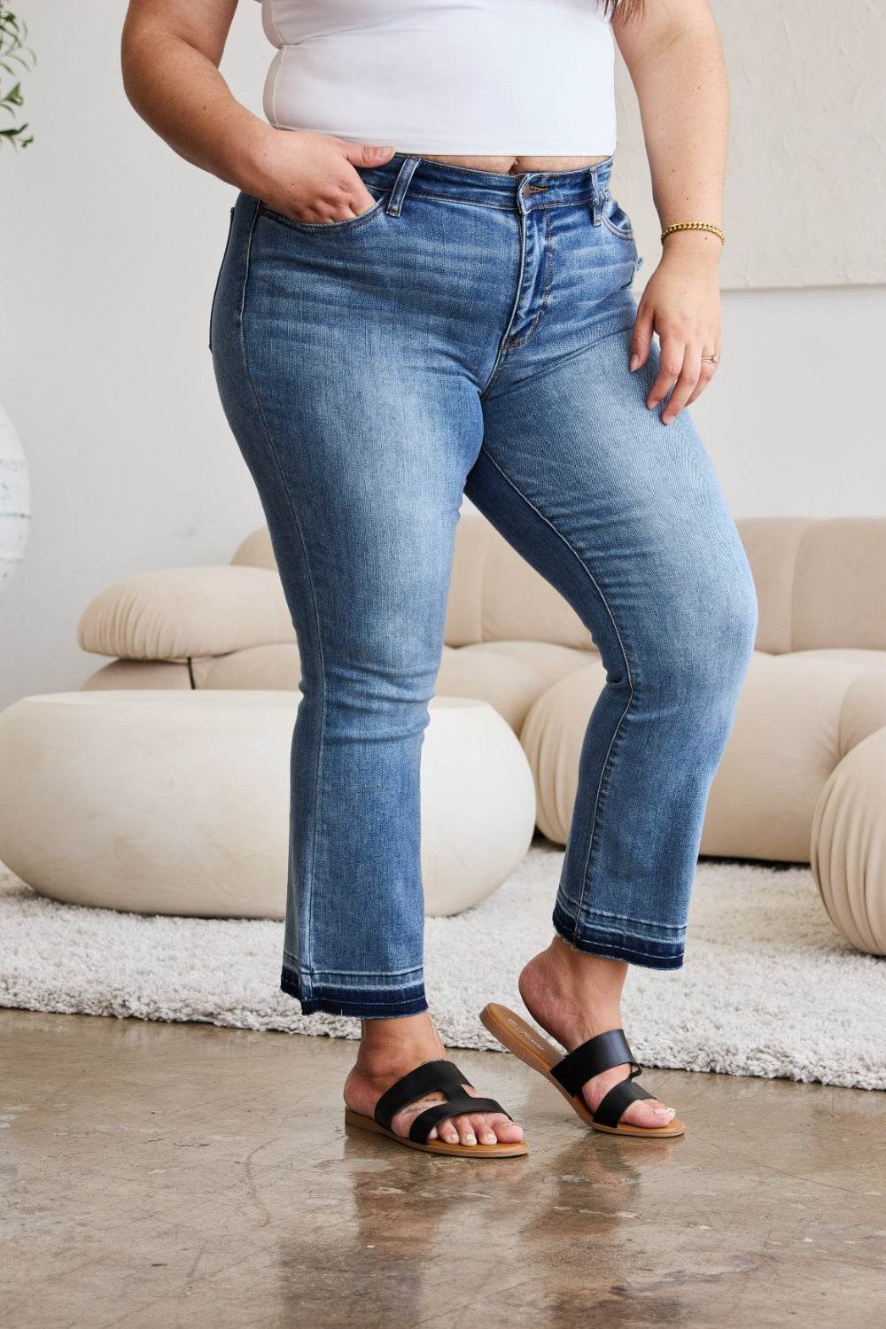 Judy Blue Full Size Release Hem Cropped Bootcut Jeans - DaTrendStore.Com