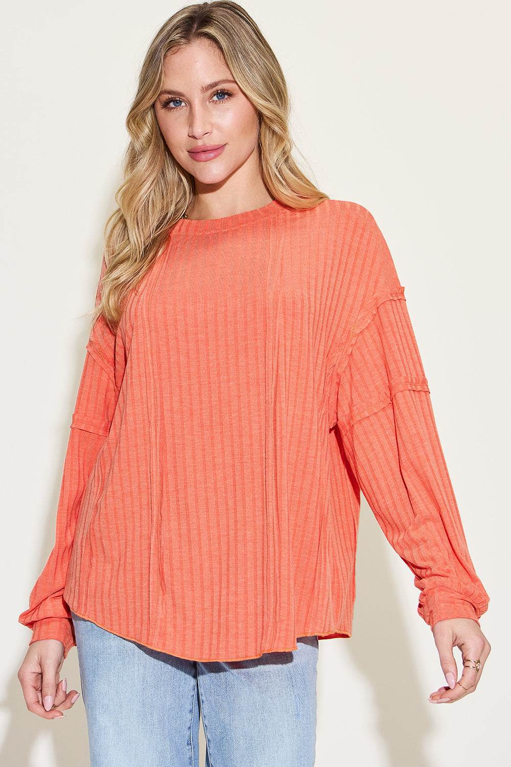 Basic Bae Full Size Ribbed Round Neck Long Sleeve T-Shirt - DaTrendStore.Com