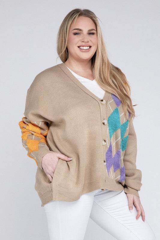 Plus V Neck Button Front Cardigan - DaTrendStore.Com