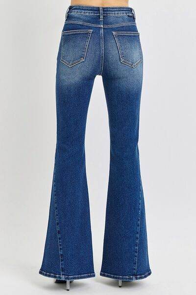 RISEN Distressed Button-Fly Flare Jeans - DaTrendStore.Com