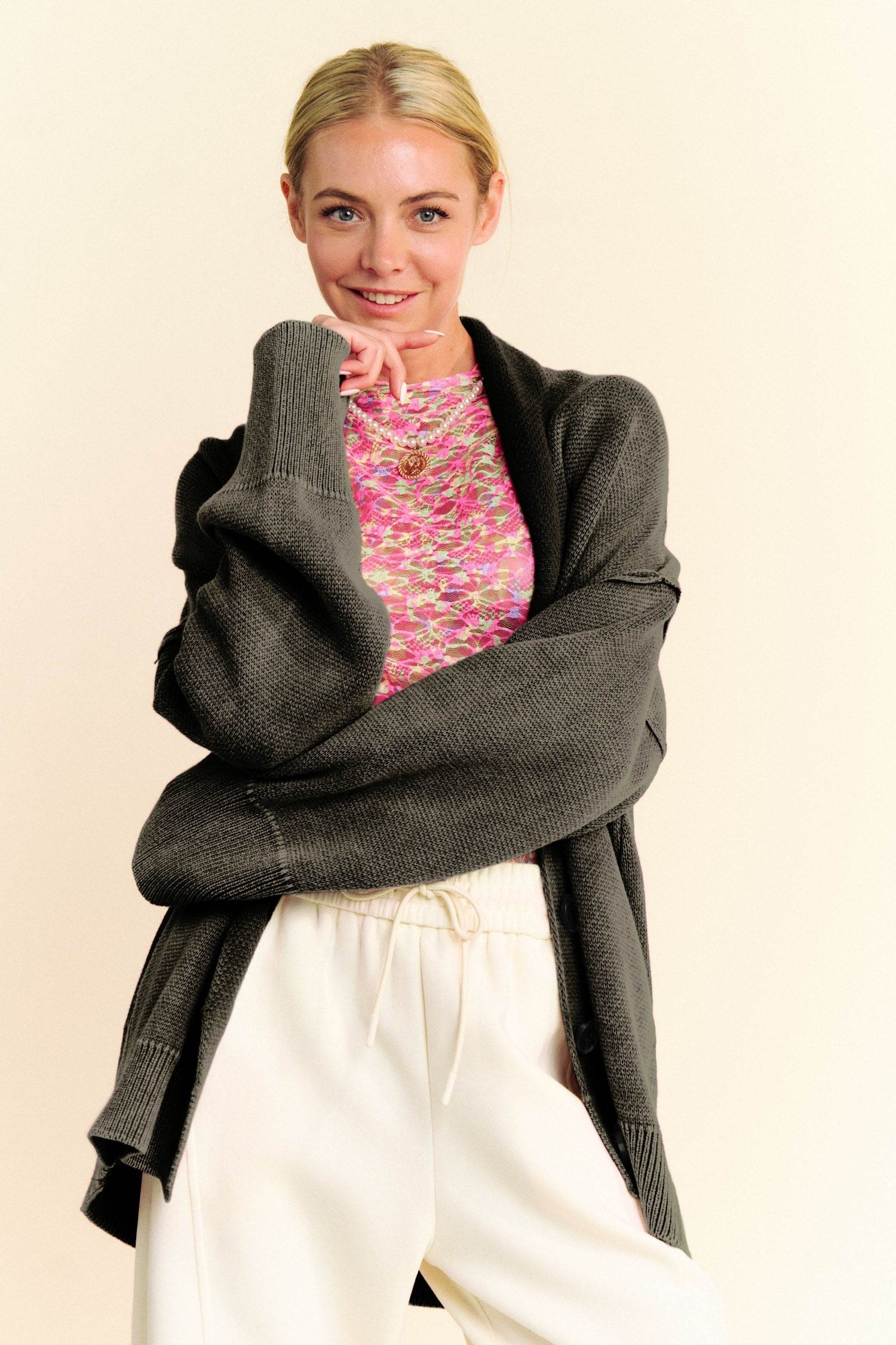 Davi & Dani Shawl Collar Ribbed Detail Button Up Cardigan - DaTrendStore.Com