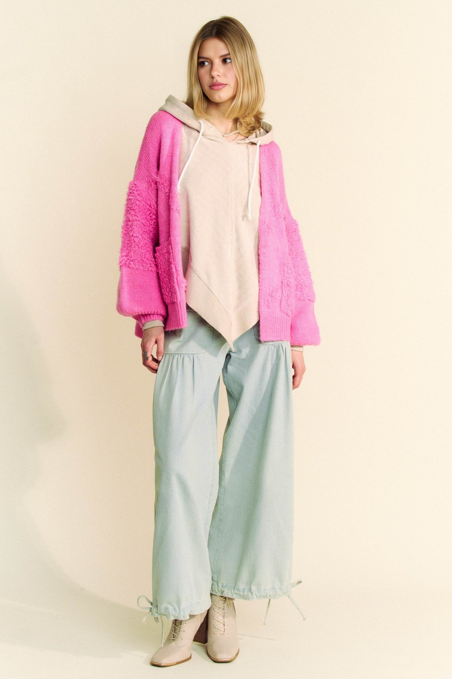 Davi & Dani Side Slit Open Front Long Sleeve Cardigan - DaTrendStore.Com