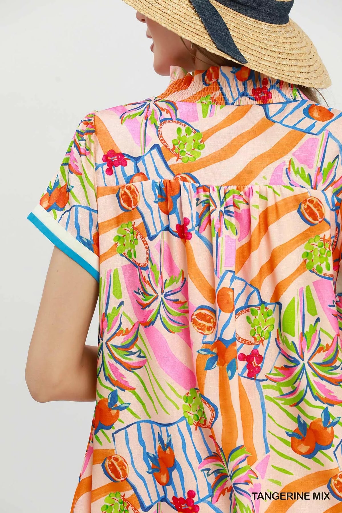 Umgee Tropical Print Collared Shift Dress - Tangerine Mix