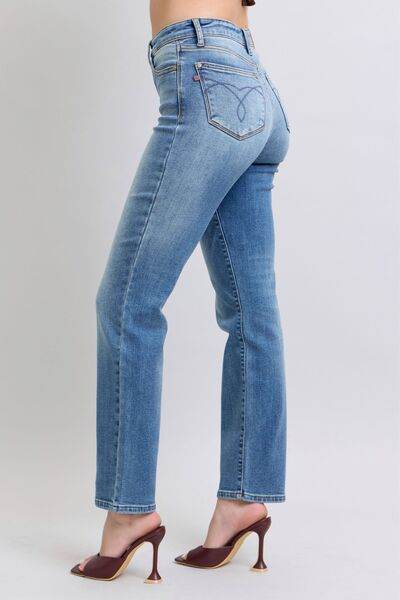 Judy Blue Full Size Run Vintage Wash Thermal Straight Jeans - DaTrendStore.Com