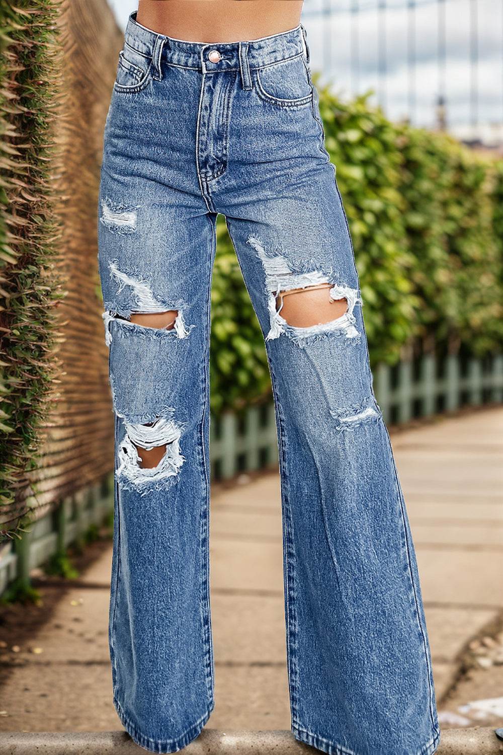 Distressed High Waist Bootcut Jeans - DaTrendStore.Com