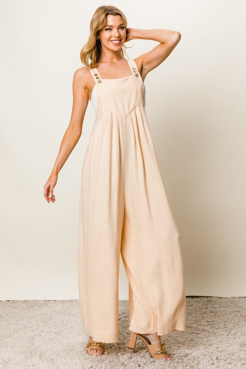 BiBi Texture Sleeveless Wide Leg Jumpsuit