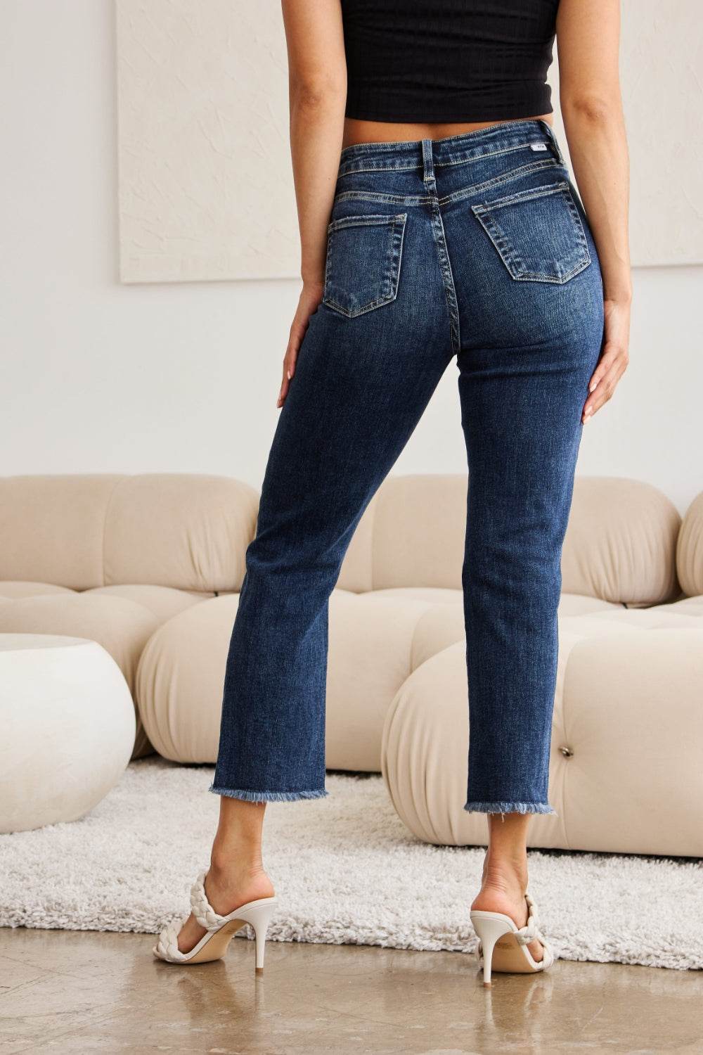 RFM Crop Dylan Full Size Tummy Control Distressed High Waist Raw Hem Jeans - DaTrendStore.Com