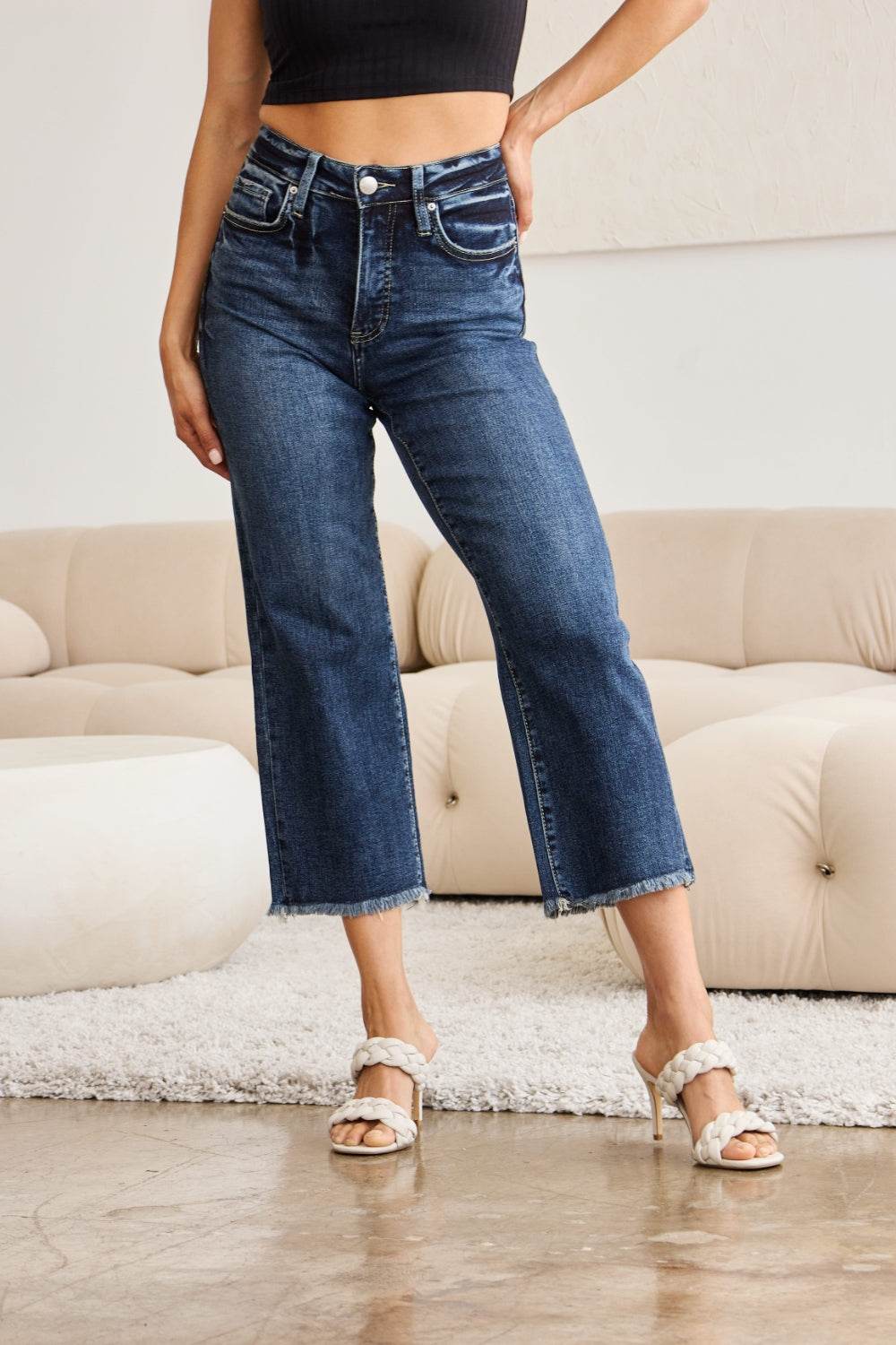 RFM Full Size Tummy Control High Waist Raw Hem Jeans - DaTrendStore.Com