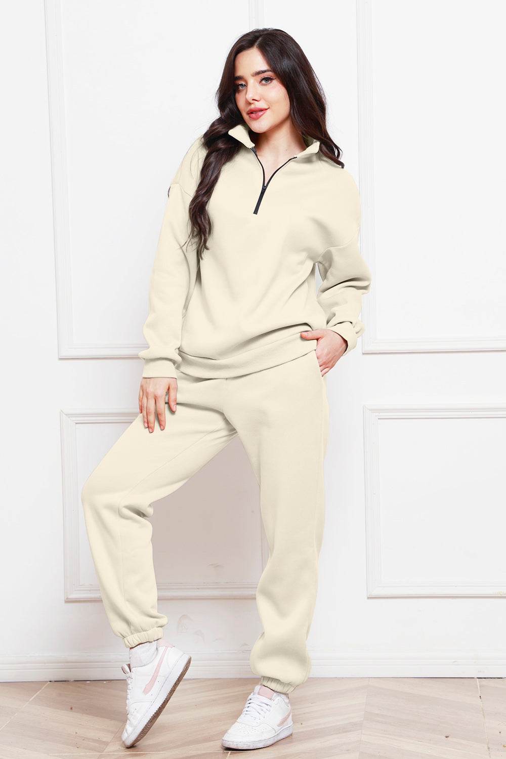 Half Zip Long Sleeve Sweatshirt and Pants Set - DaTrendStore.Com