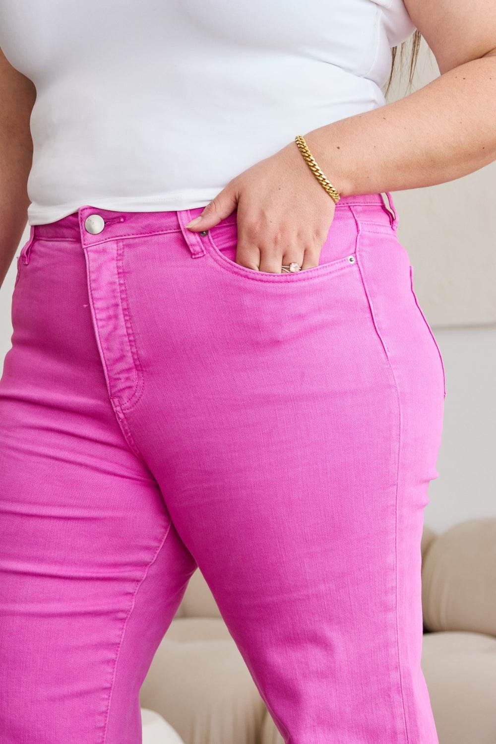 RFM Crop Chloe Full Size Tummy Control High Waist Raw Hem Jeans - DaTrendStore.Com