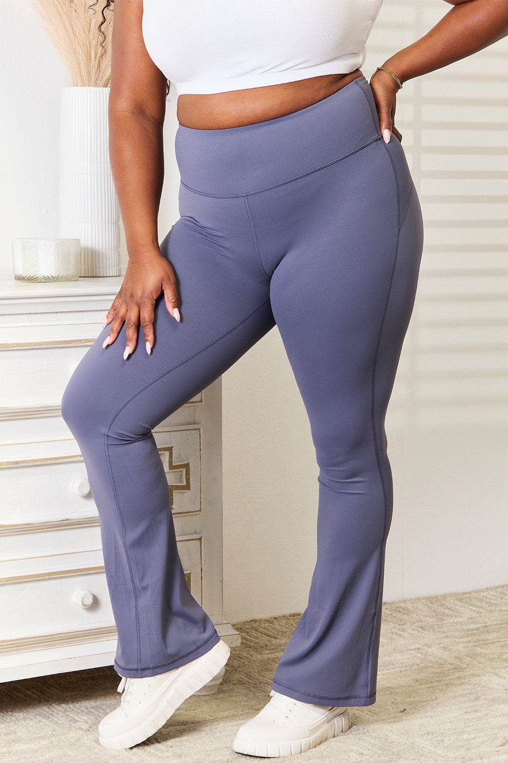 Millennia Basic Bae Wide Waistband Bootcut Sports Pants - DaTrendStore.Com