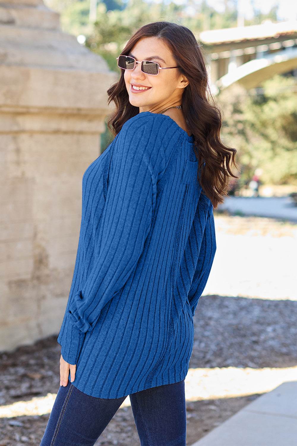 Basic Bae Full Size Ribbed Round Neck Long Sleeve Knit Top - DaTrendStore.Com