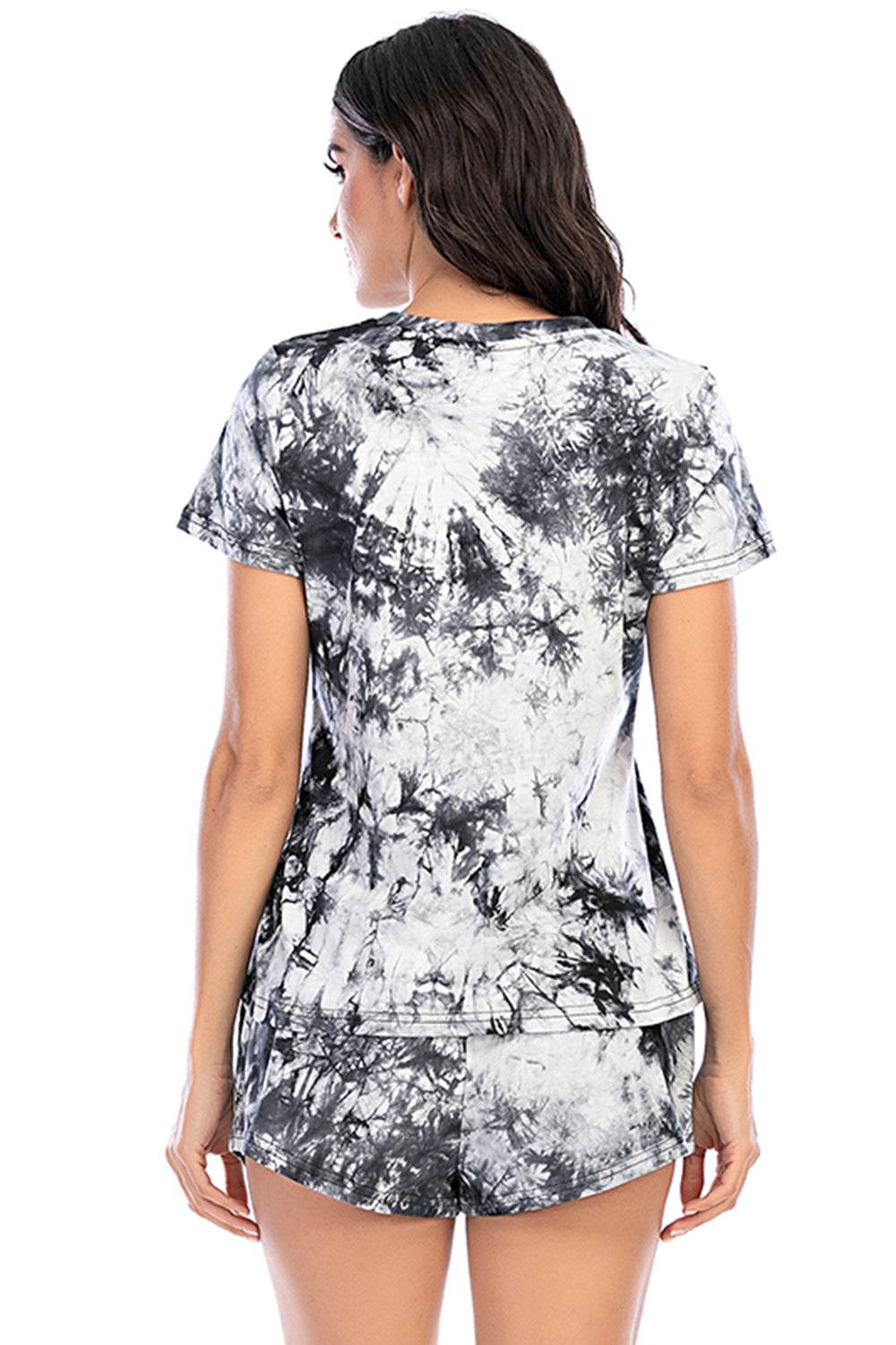 Tie-Dye Round Neck Short Sleeve Top and Shorts Lounge Set - DaTrendStore.Com
