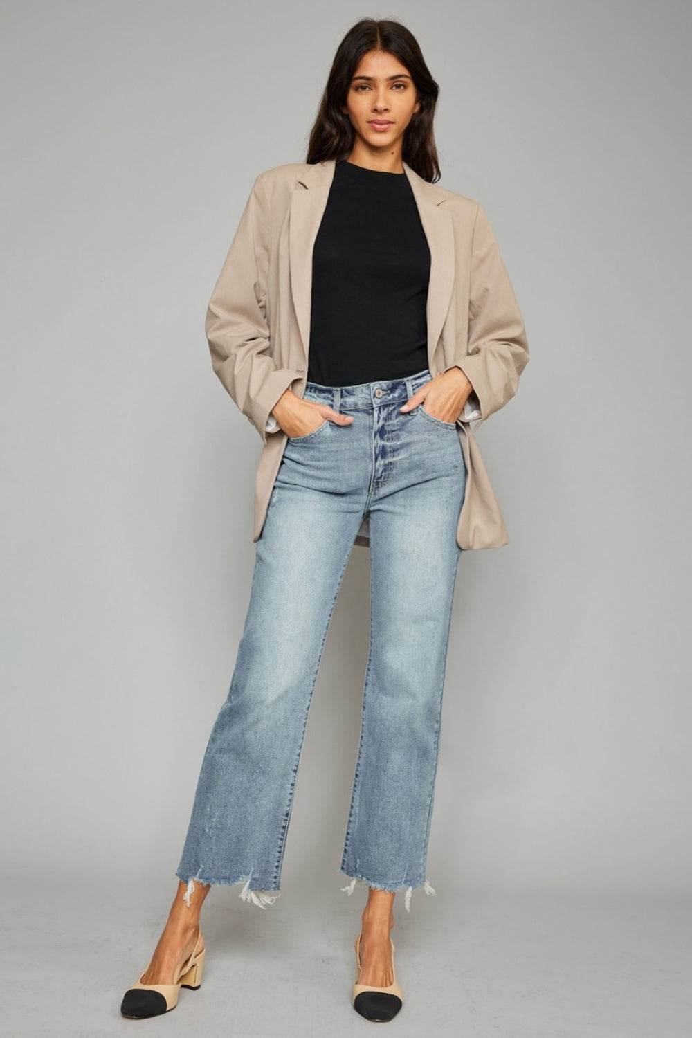 Kancan High Waist Raw Hem Cropped Wide Leg Jeans - DaTrendStore.Com