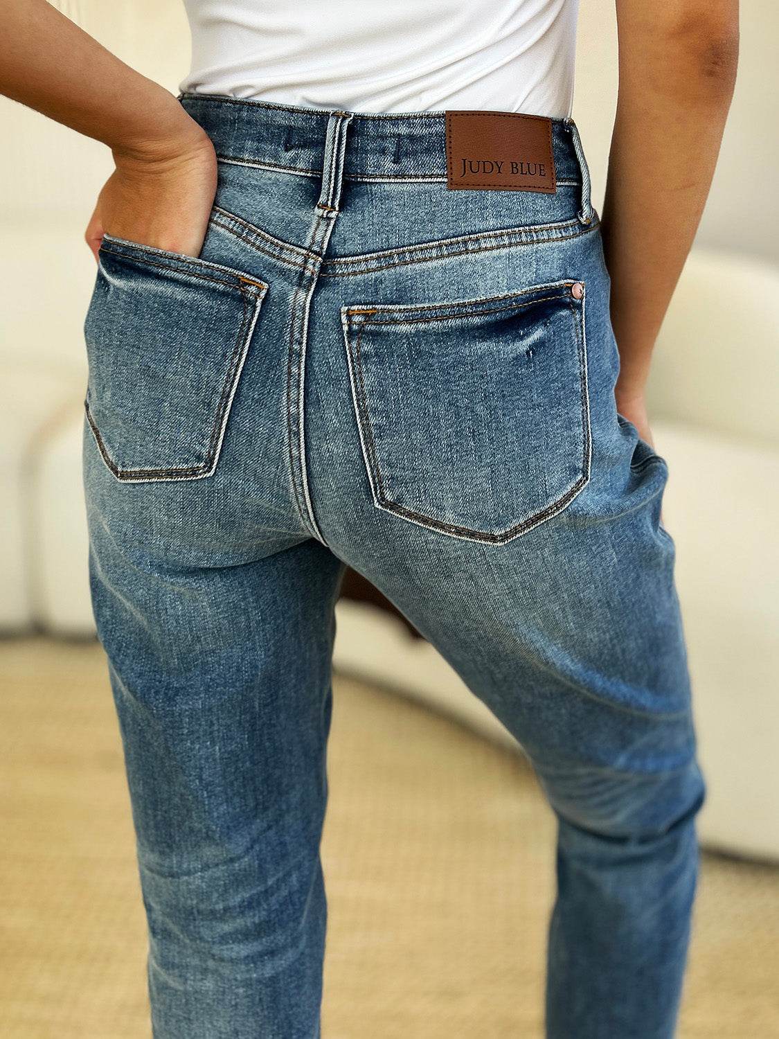 Judy Blue Full Size Mid Rise Rigid Magic Release Hem Jeans - DaTrendStore.Com