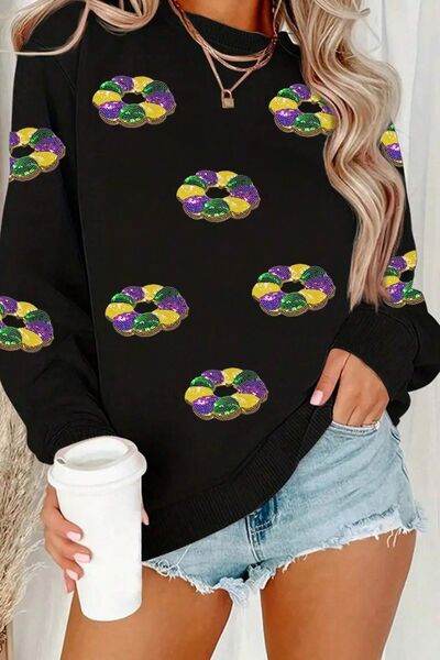 Sequin Round Neck Long Sleeve Sweatshirt - DaTrendStore.Com