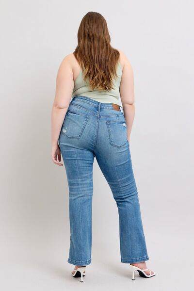 Judy Blue HW Tummy Control Vintage Wash Side Slit Slim Boot Jeans - DaTrendStore.Com
