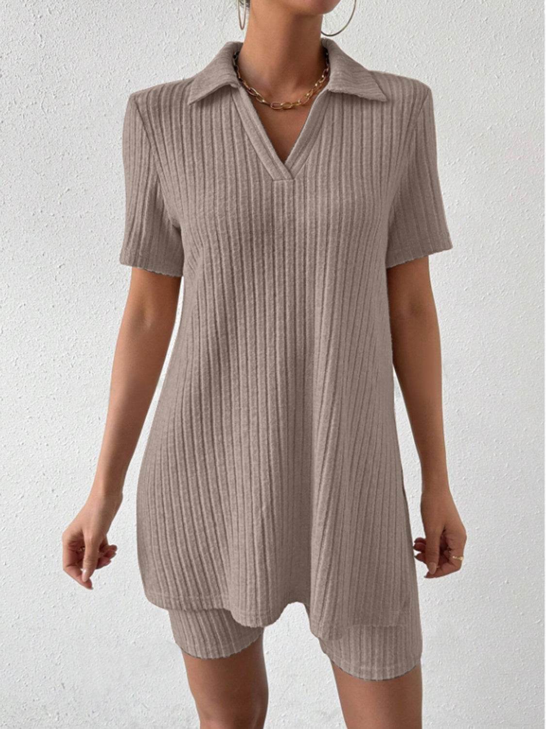 Johnny Collar Short Sleeve Top and Shorts Set - DaTrendStore.Com