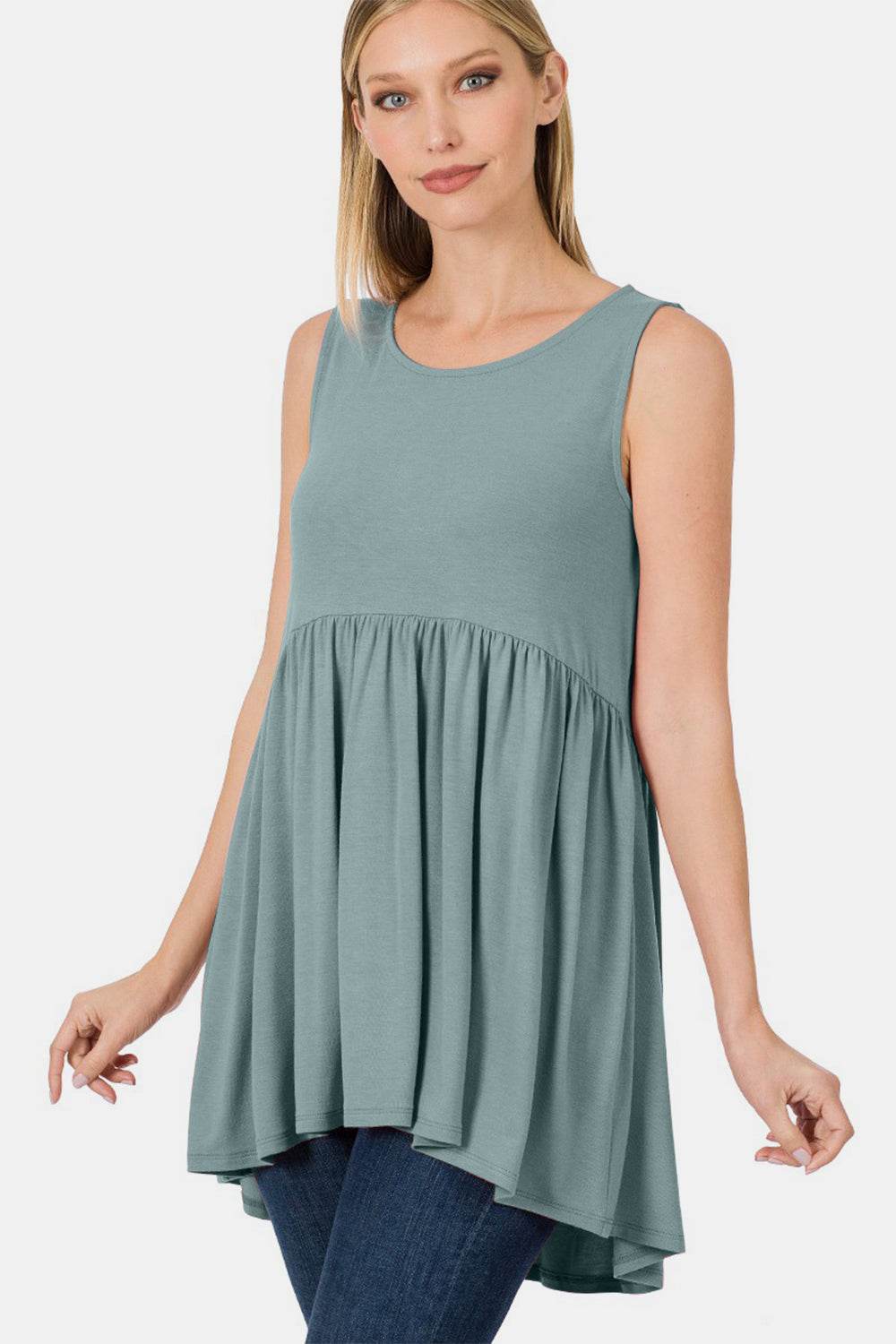 Zenana Round Neck Wide Strap Babydoll Top - DaTrendStore.Com