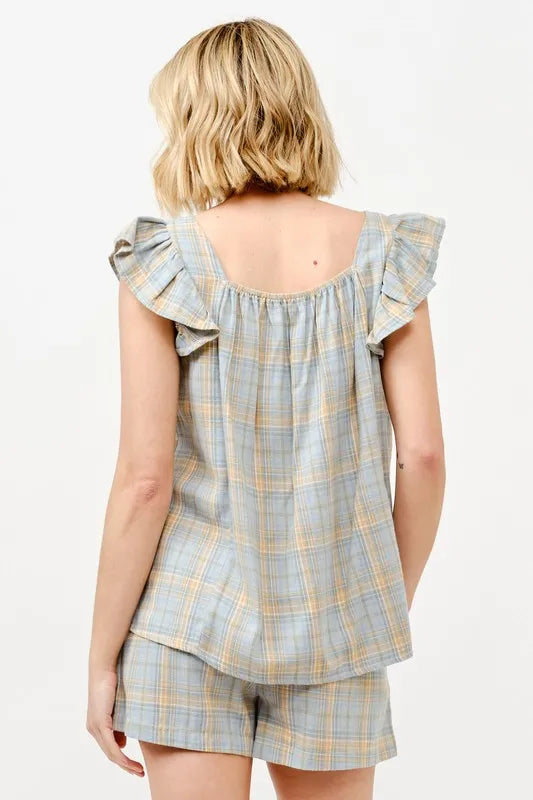 And The Why Blue Plaid Smocked Shorts