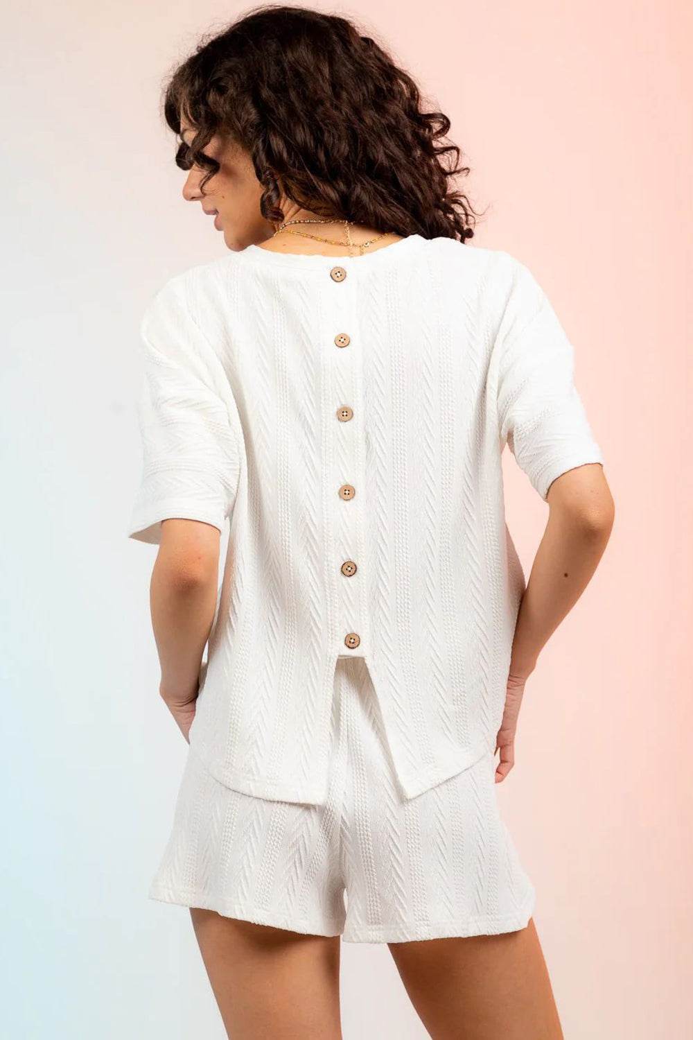 Textured Round Neck Top and Shorts Set - DaTrendStore.Com