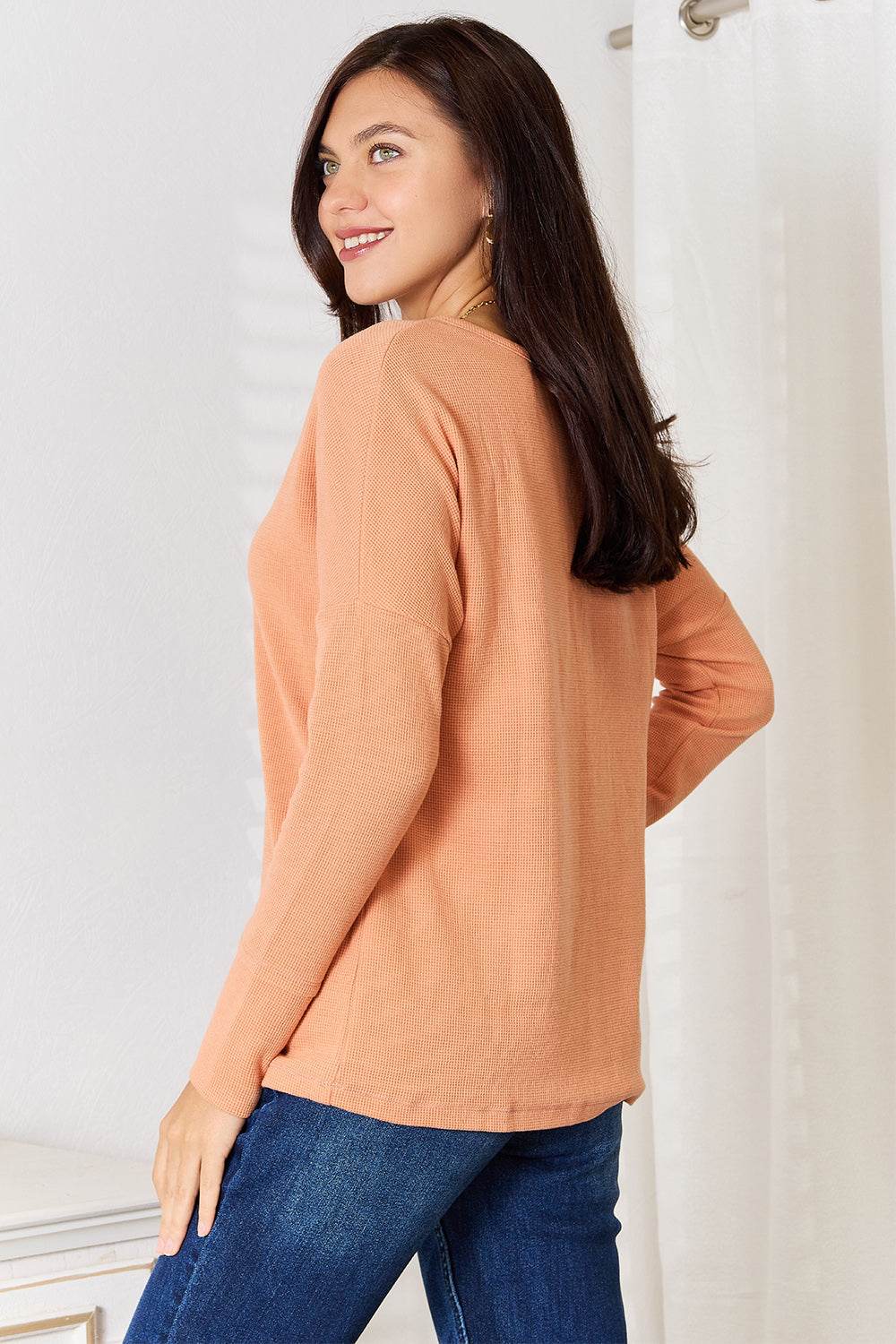 Basic Bae Half Button Long Sleeve Top - DaTrendStore.Com