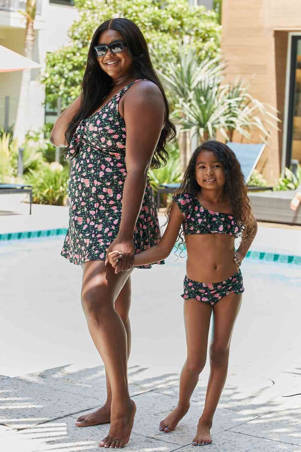 Marina West Swim Full Size Clear Waters Swim Dress in Black Roses - DaTrendStore.Com