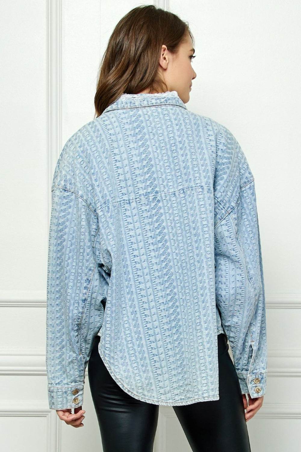 Veveret Button Up Dropped Shoulder Denim Top - DaTrendStore.Com
