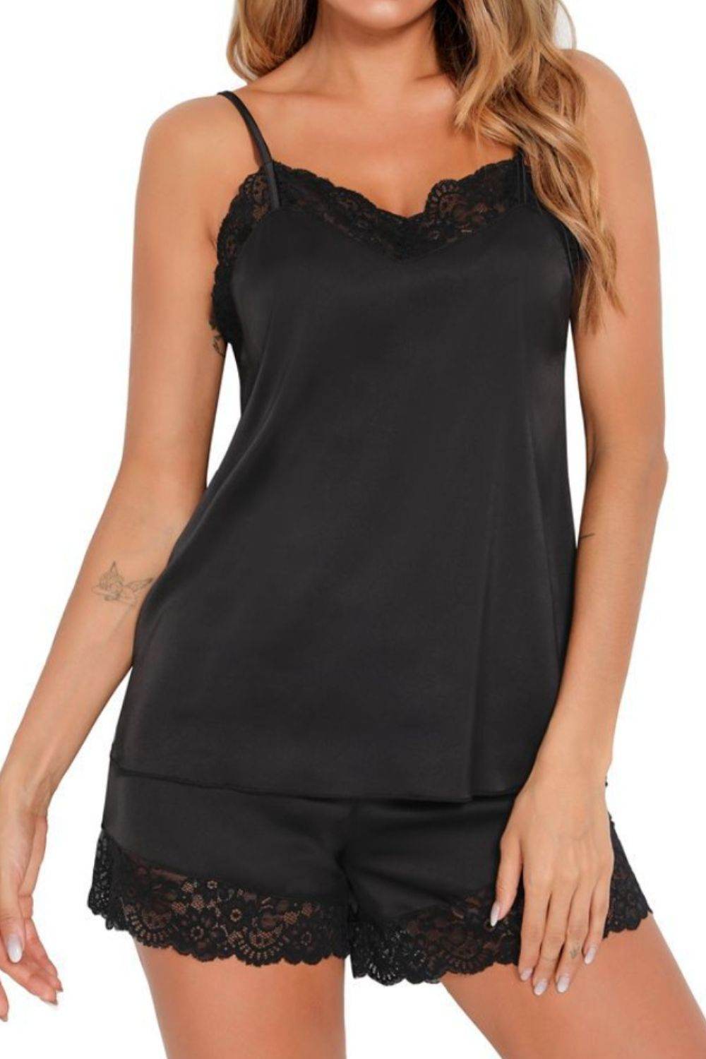 Lovelet Lace Detail Cami and Shorts Lounge Set - DaTrendStore.Com