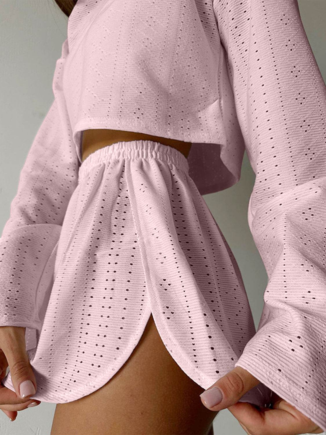 Eyelet Round Neck Top and Shorts Set - DaTrendStore.Com