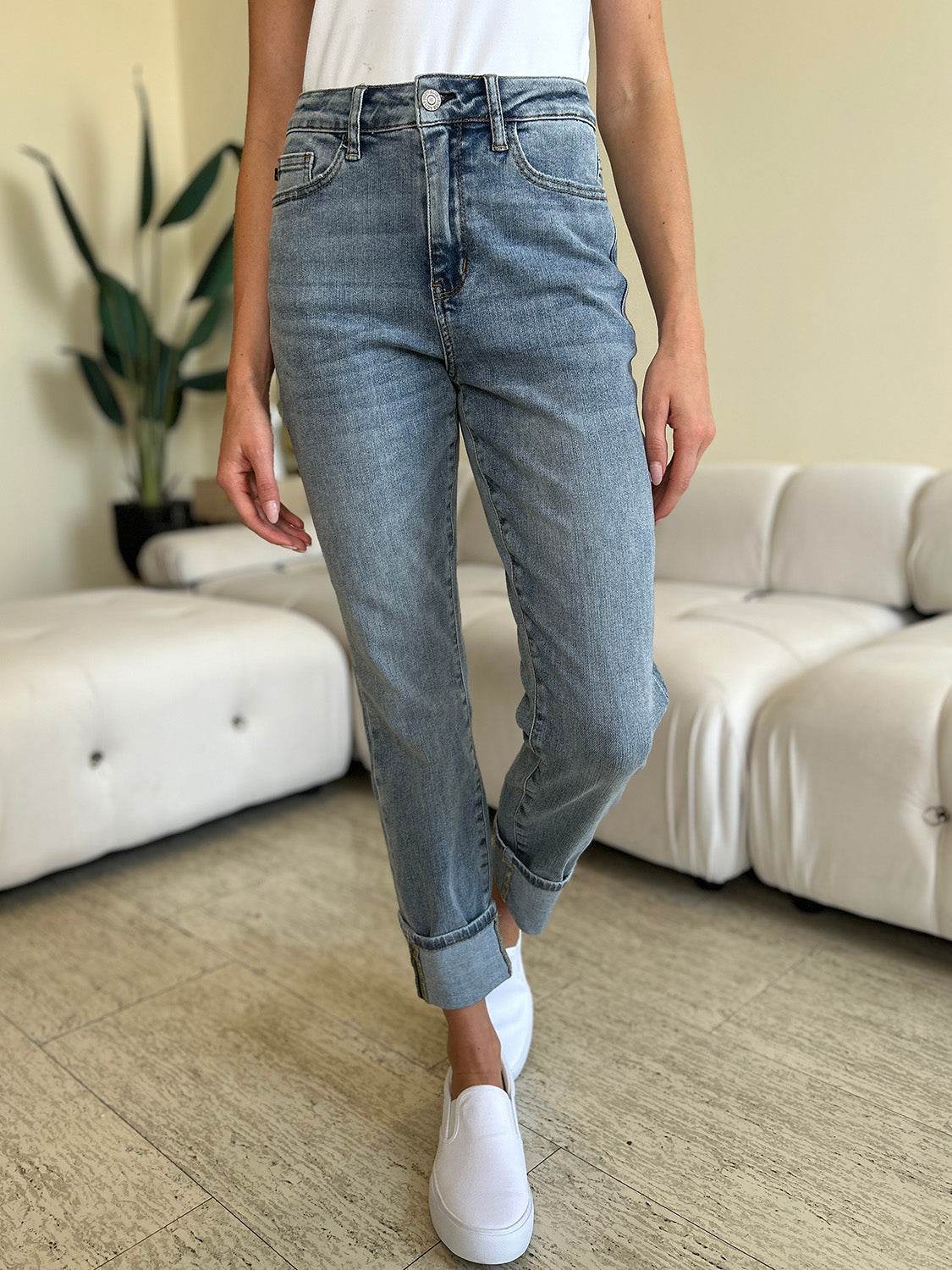 Judy Blue Full Size High Waist Cuff Hem Jeans - DaTrendStore.Com