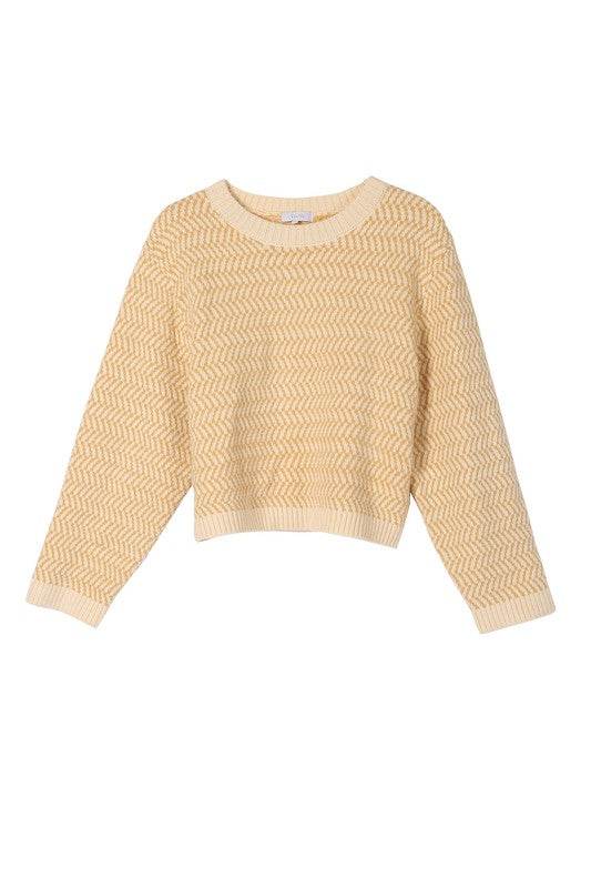 Herringbone Pattern Crew Neck Sweater - DaTrendStore.Com