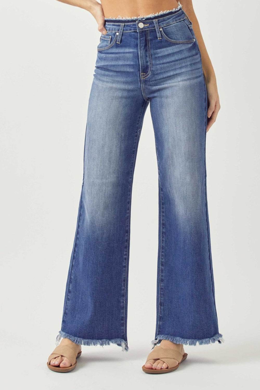 RISEN High Waist Raw Hem Wide Leg Jeans - DaTrendStore.Com