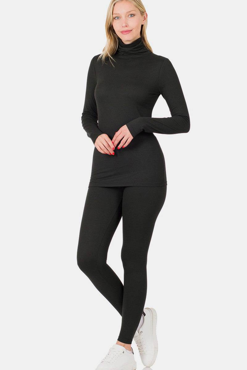 Zenana Full Size Turtleneck Top and Leggings Lounge Set - DaTrendStore.Com