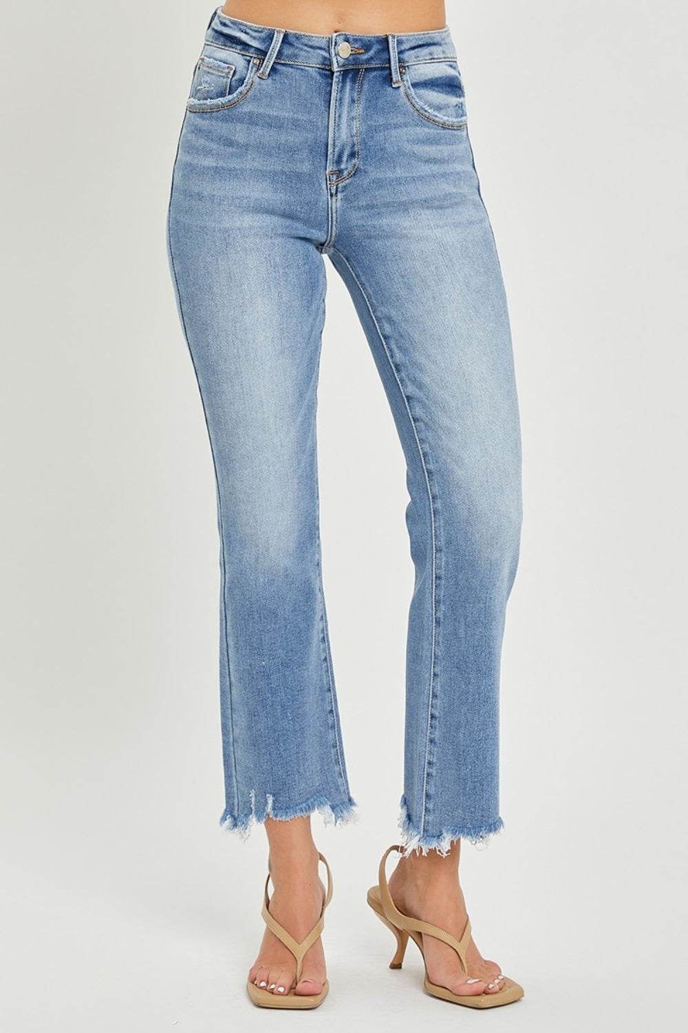 RISEN Full Size Frayed Hem Cropped Straight Jeans - DaTrendStore.Com